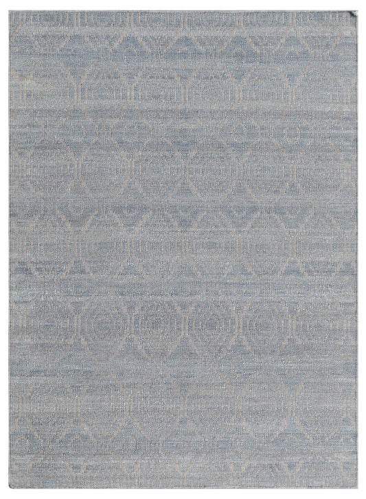 Grey Silver Erased Damask Hand Woven Wool Dhurrie