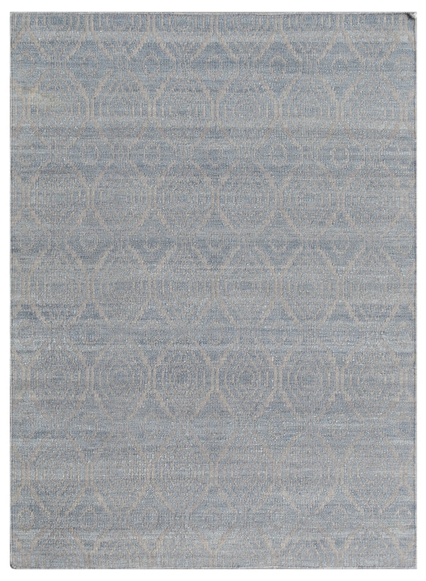 Grey Silver Erased Damask Hand Woven Wool Dhurrie