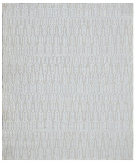 Ivory Blue Geometric Hand Woven Wool Dhurrie