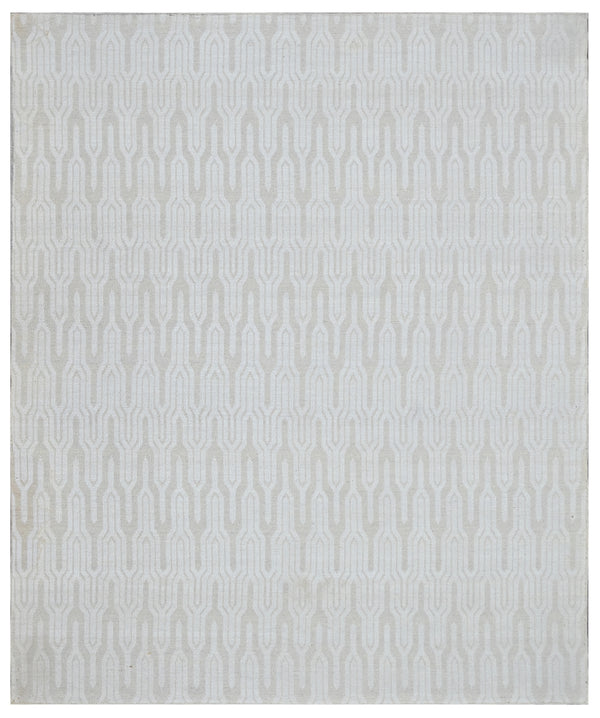 Ivory Blue Geometric Hand Woven Wool Dhurrie