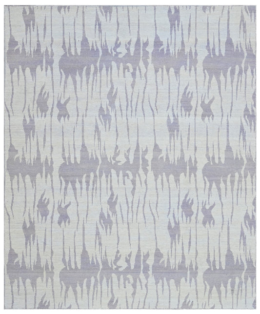 Beige Lilac Abstract Ikat Hand Woven Wool Dhurrie