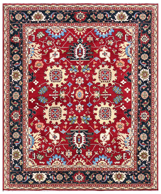 Red Black Persian Phoolwariya Hand Knotted New Zealand Wool Rug