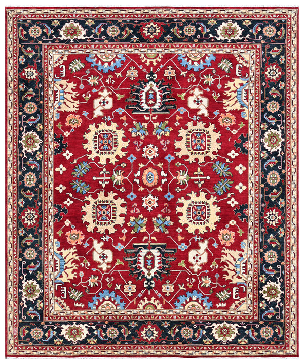 Red Black Persian Phoolwariya Hand Knotted New Zealand Wool Rug