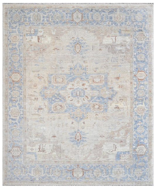 Washed Sky Beige Medallion Hand Knotted Rug