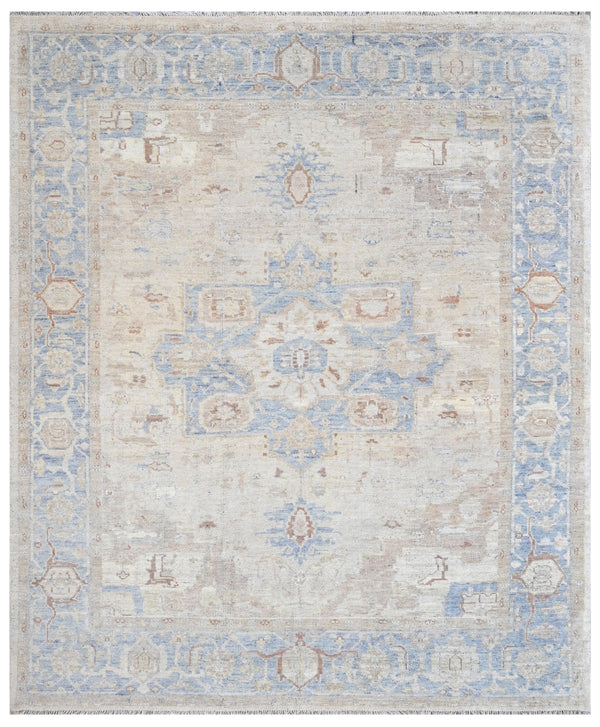 Washed Sky Beige Medallion Hand Knotted Rug