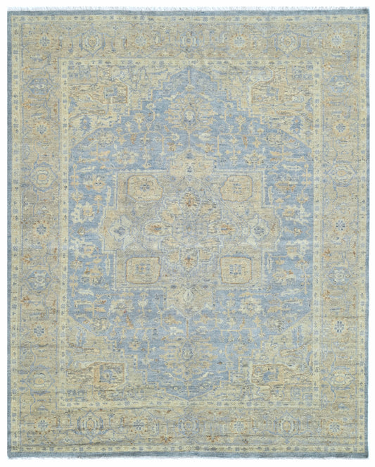 Ice Palace Medallion Soft Blue Hand Knotted Rug