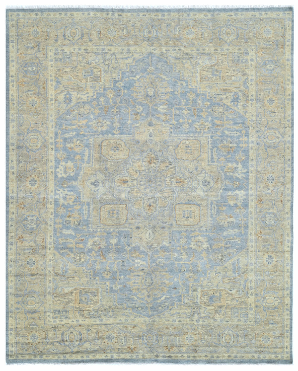 Ice Palace Medallion Soft Blue Hand Knotted Rug