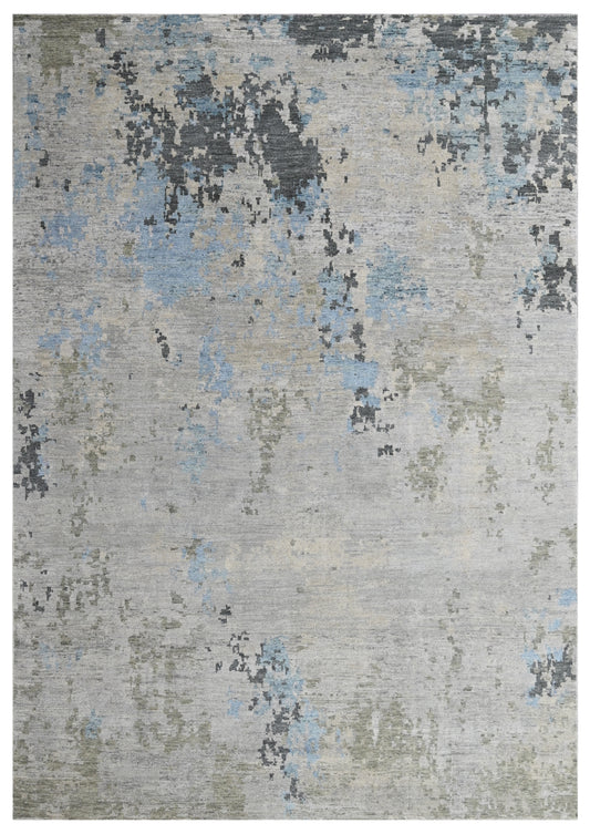 Dark Grey Abstract Hand Knotted New Zealand Wool Area Rug