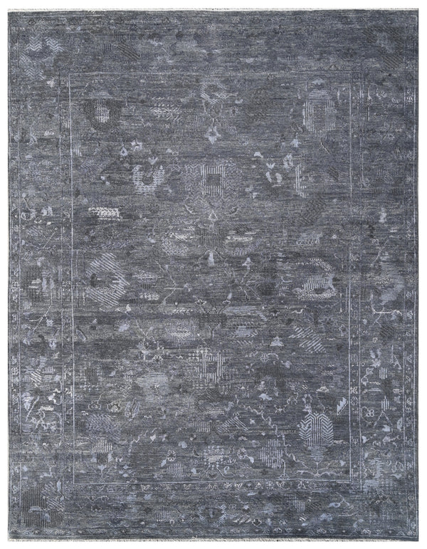 Graphite Carbon Traditional Hand Knotted Wool Silk Area Rug