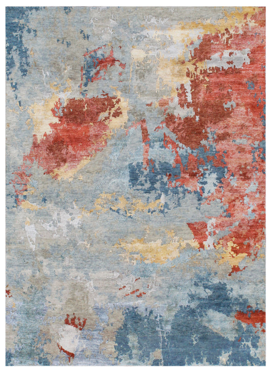Abstract Hand Knotted Wool Bamboo Silk Rug