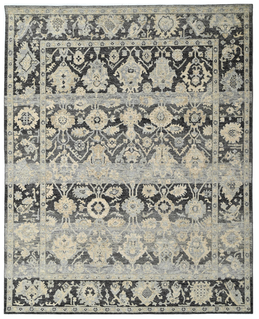 Charcoal Noir Estate Hand Knotted Designer Wool Rug
