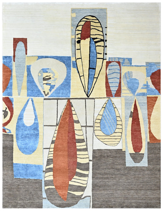Multi Color Abstract Surrealist Hand Knotted Wool Rug