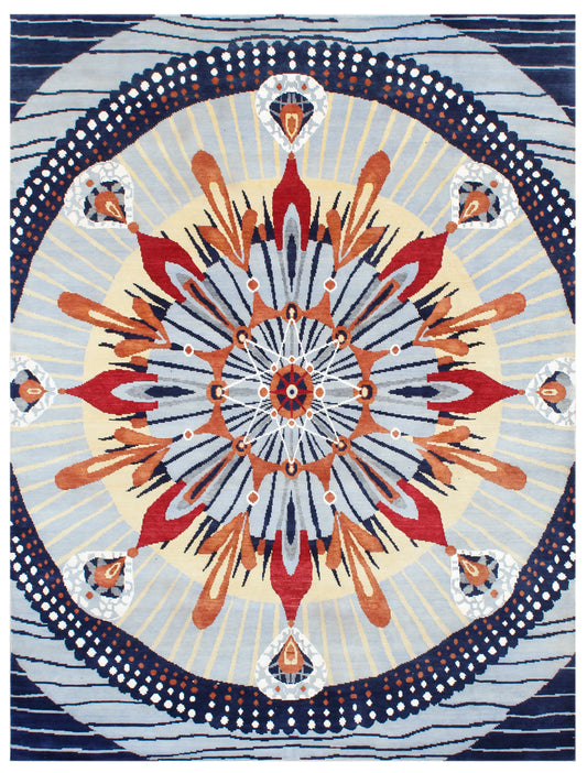 Multi Color Mandala Kaleidoscope Hand Knotted Wool Silk Rug