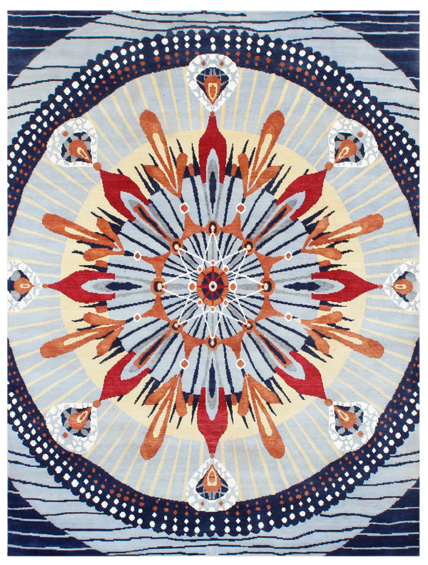Multi Color Mandala Kaleidoscope Hand Knotted Wool Silk Rug