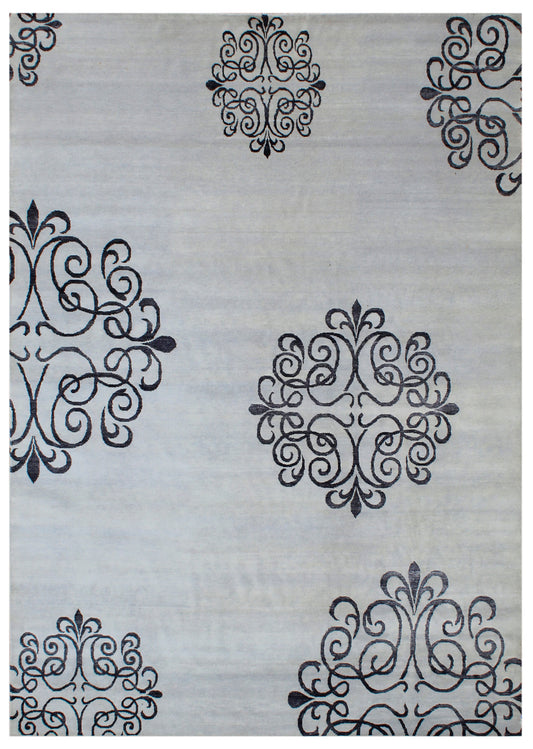 Light Blue Traditional Medallion Hand Knotted Wool Area Rug