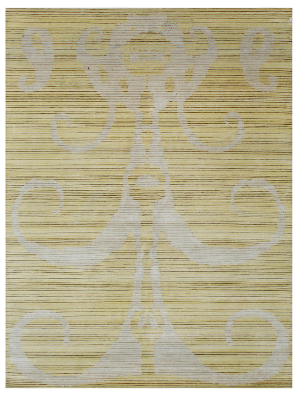 Gold Traditional Medallion Hand Knotted Wool Area Rug