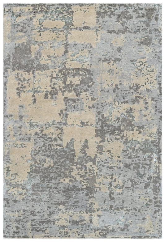 Beige Grey Abstract Hand Tufted Wool Area Rug