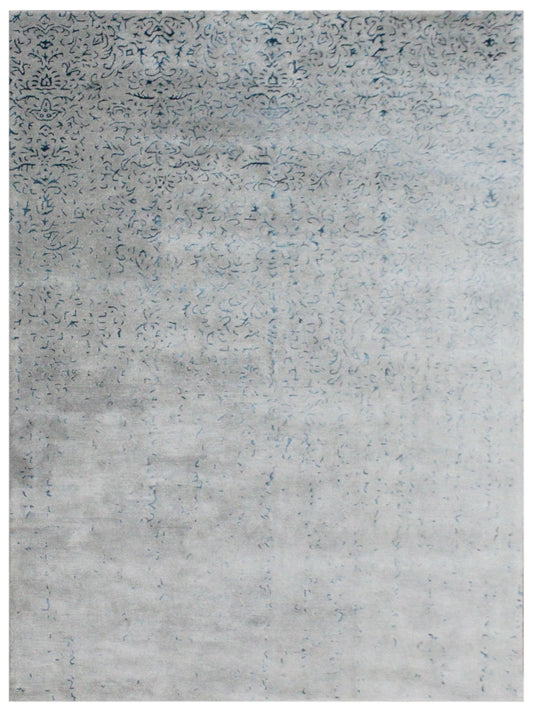 Beige Blue Distressed Abstract Hand Tufted Wool Area Rug