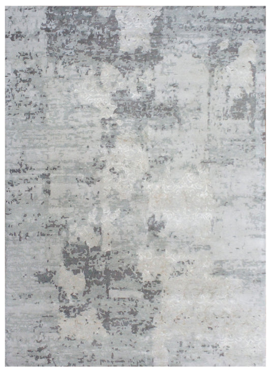 Silver Blue Abstract Hand Tufted Wool Area Rug