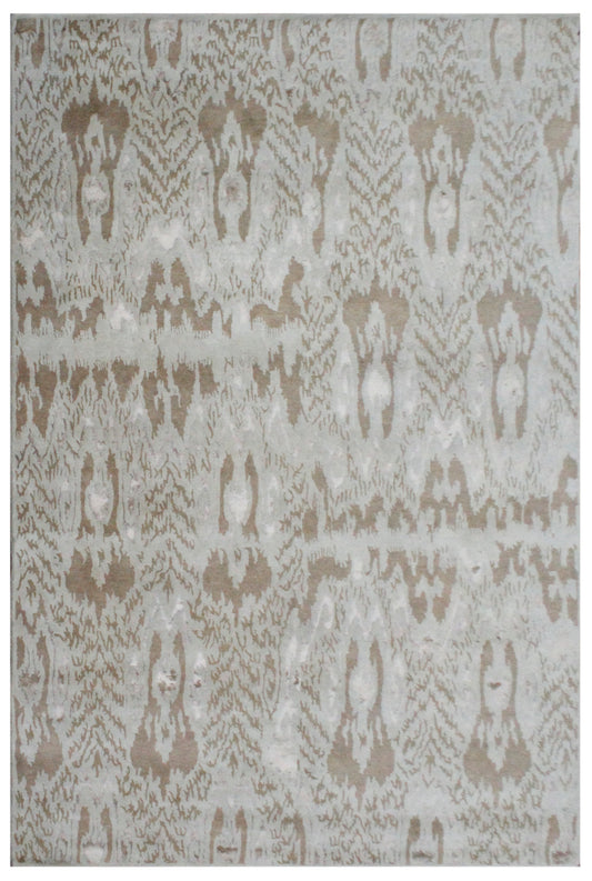 Silver Rust Ikat Geometric Hand Tufted Wool Area Rug