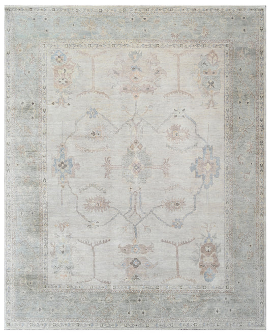 Beige Green Antique Wool Area Rug