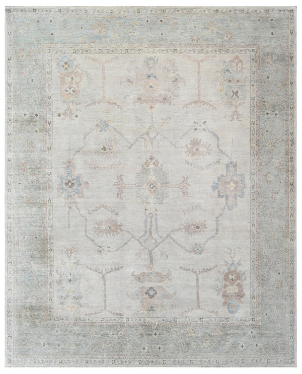 Beige Green Antique Wool Area Rug