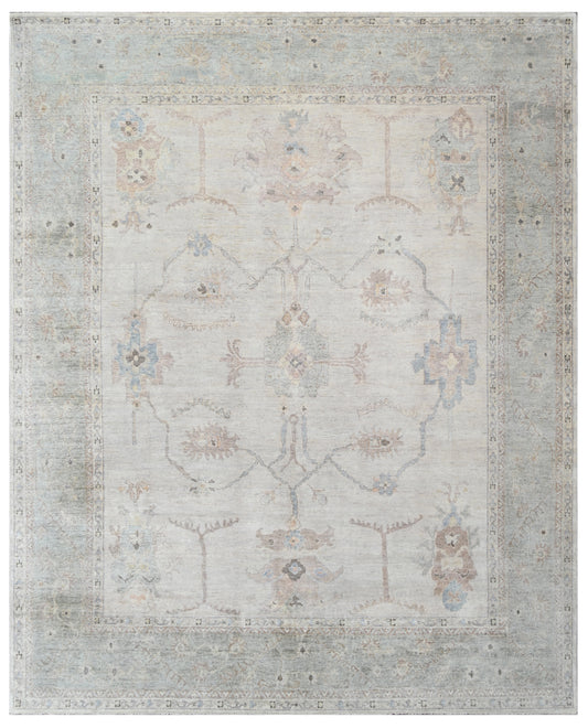 Beige Green Antique Wool Area Rug