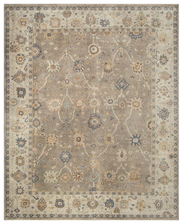 Grey Ivory Hand Knotted Vintage Wool Rug