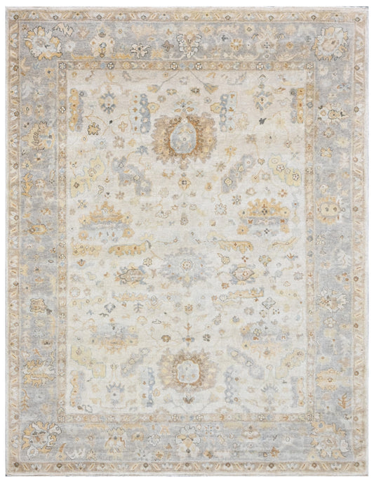 Beige Grey Vintage Hand Knotted Wool Rug
