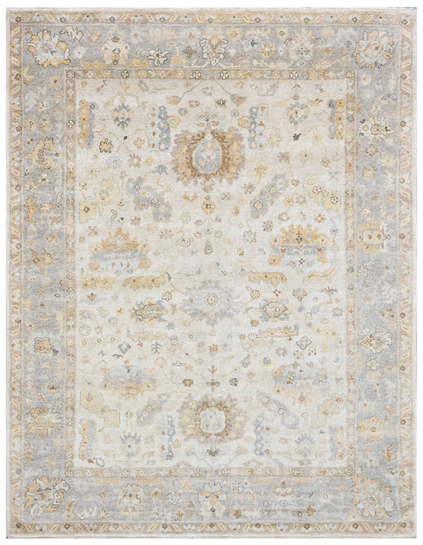 Beige Grey Vintage Hand Knotted Wool Rug