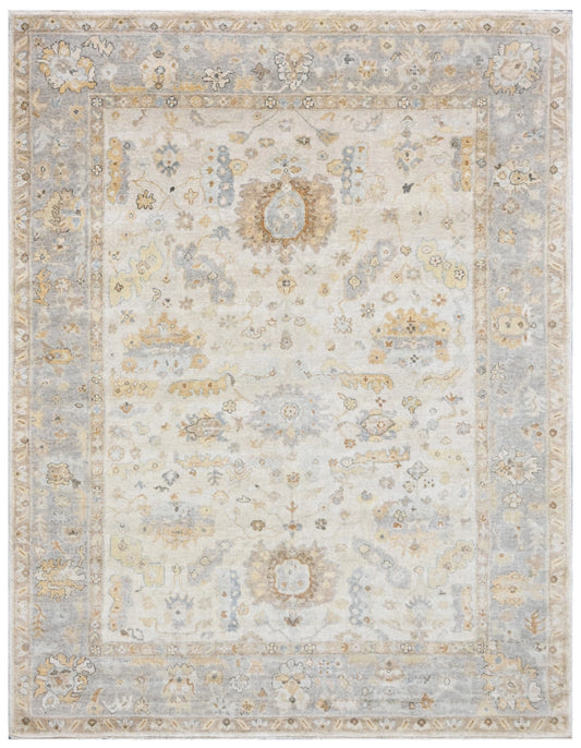 Beige Grey Vintage Hand Knotted Wool Rug