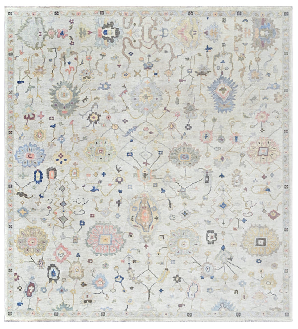 Ivory Beige Hand Knotted Oushak Wool Rug
