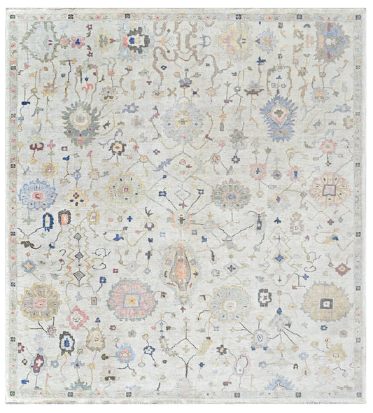 Ivory Beige Hand Knotted Oushak Wool Rug