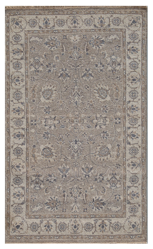 Light Brown Ivory Hand Knotted Traditional Wool Carpet