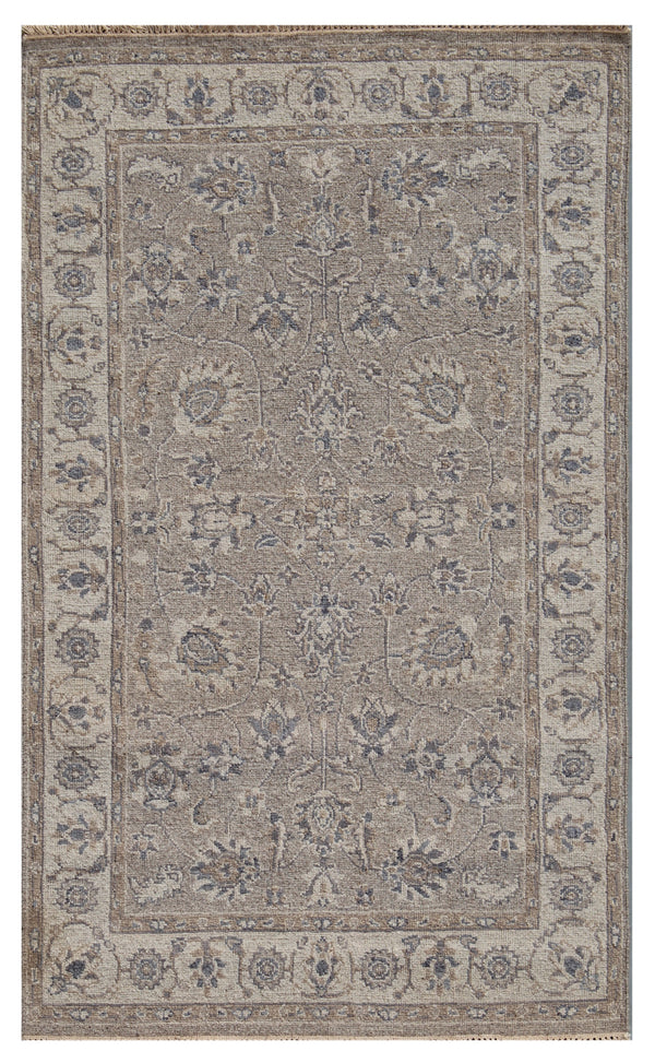 Light Brown Ivory Hand Knotted Traditional Wool Carpet