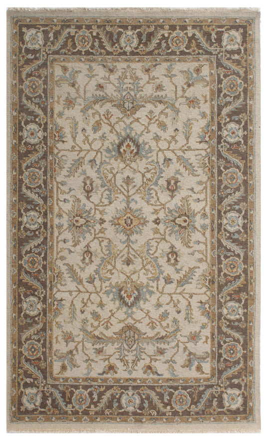 Beige Brown Hand Knotted Traditional Wool Carpet