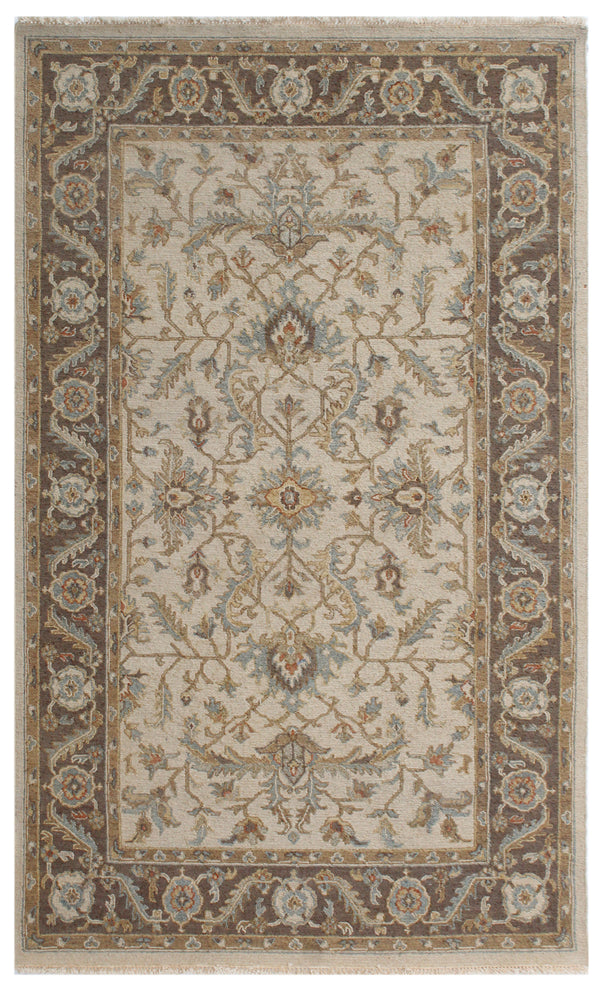 Beige Brown Hand Knotted Traditional Wool Carpet