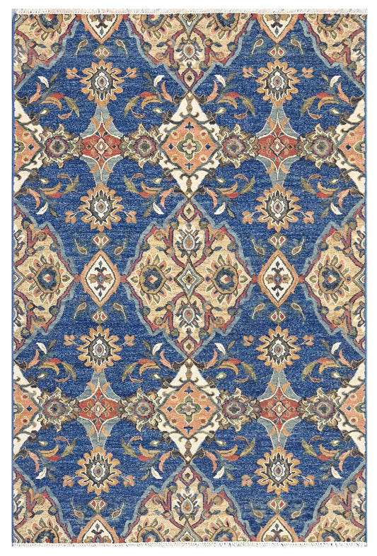 Navy Blue Hand Knotted Traditional Wool Carpet