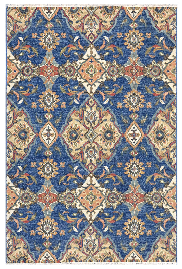 Navy Blue Hand Knotted Traditional Wool Carpet