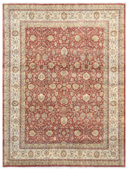 Red Cream Traditional Floral Hand Knotted Wool Carpet