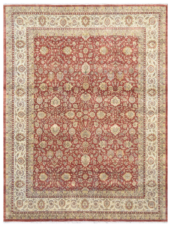 Red Cream Traditional Floral Hand Knotted Wool Carpet