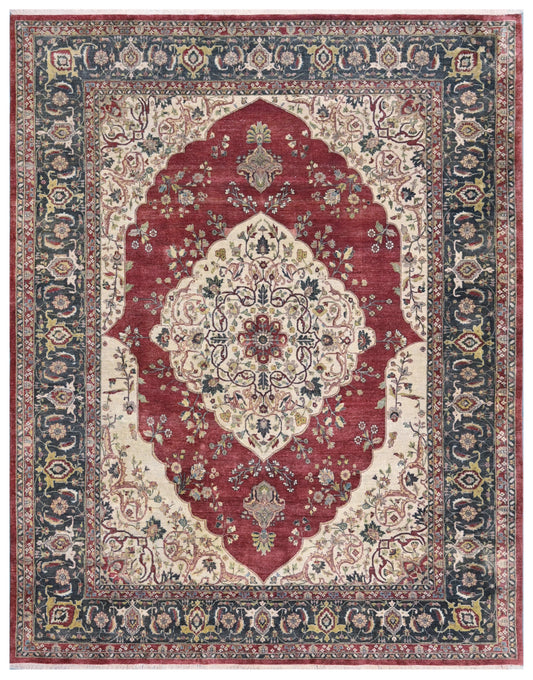 Rust Brown Traditional Medallion Hand Knotted Wool Rug