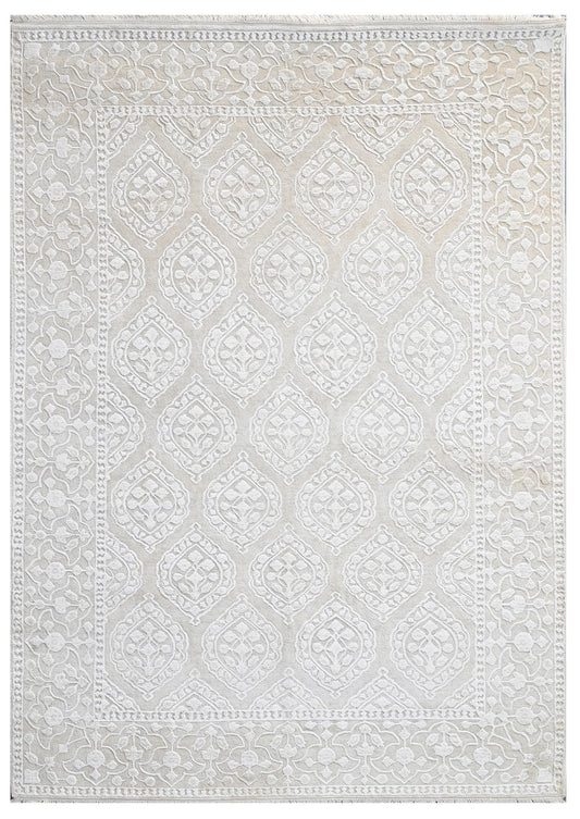 Beige Traditional Hand Knotted Wool Area Rug