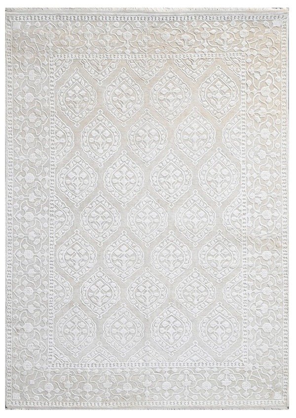 Beige Traditional Hand Knotted Wool Area Rug