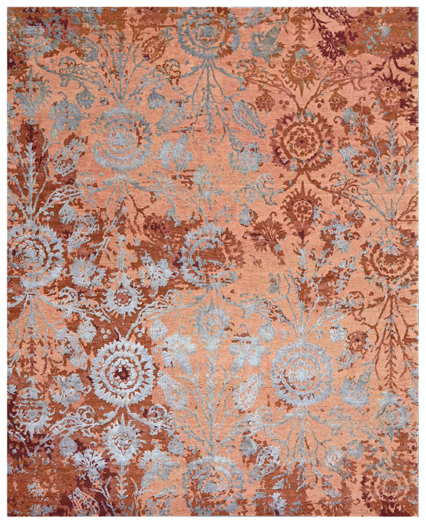 Orange Gold Transitional Hand Knotted Wool Bamboo Silk Rug