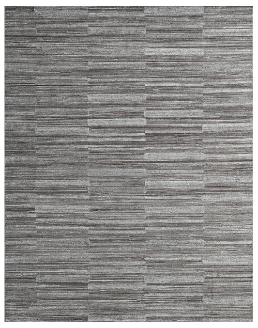Taupe Grey Linear Stripe Hand Tufted Wool Area Rug