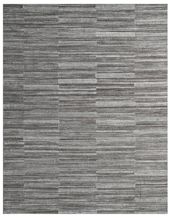 Taupe Grey Linear Stripe Hand Tufted Wool Area Rug