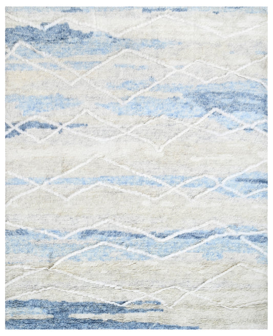 Silver Blue Abstract Shag Diamond Hand Knotted Carpet