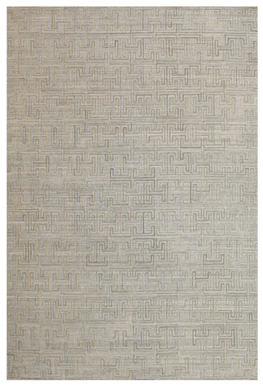 Silver Cream Abstract Hand Woven Wool & Bamboo Silk Rug