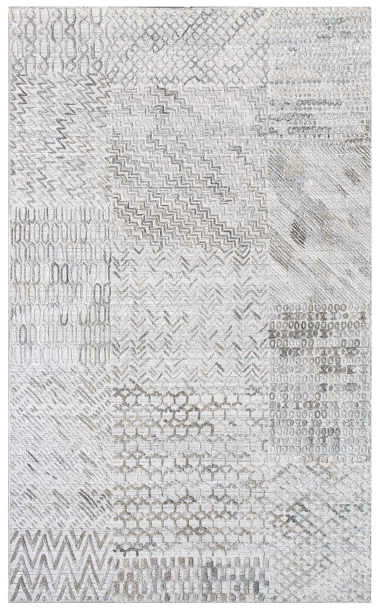 Silver Grey Tribal Hand Woven Overtuft Rug